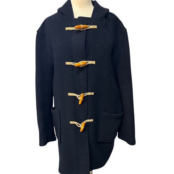 VINTAGE Orvis 90s UK Wool Duffle NAVY WOOD TOGGLE WOOL COAT SZ 42 ENGLAND - Picture 1 of 7